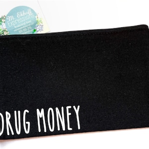 Borsa con cerniera divertente per soldi della droga, pochette, pochette per il trucco, assorbente interno, prodotto per l'igiene femminile