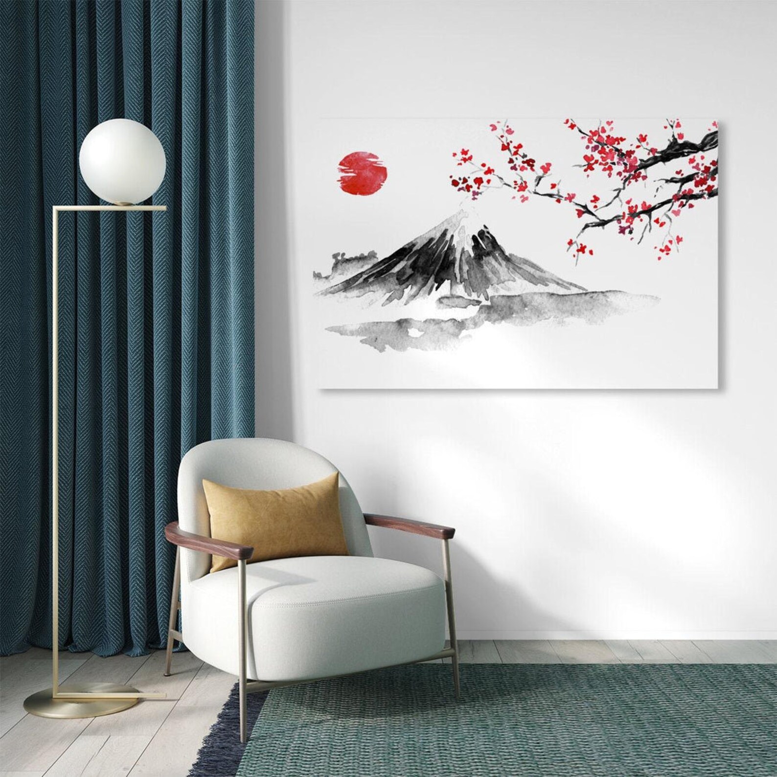 Japanese Wall Art, Cherry Blossom Mount Fuji , Large Canvas Print ...