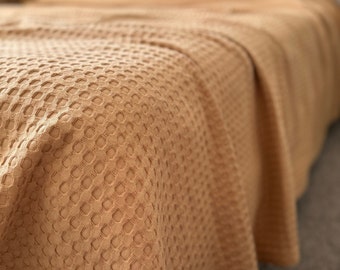 Cinnamon Waffle Bed Cover: Organic Cotton Throw Blanket