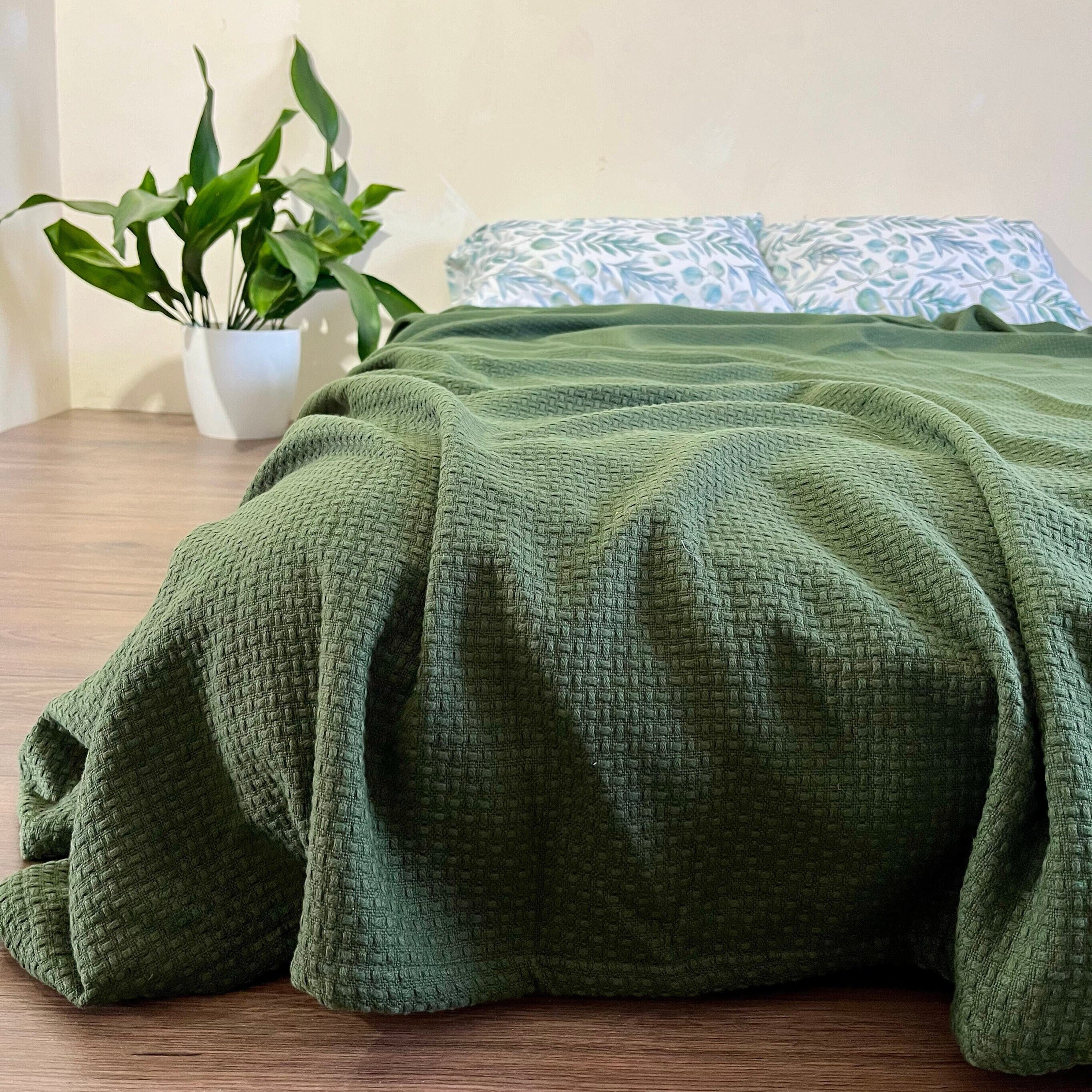 Dark Green Blanket Premium Cotton Natural Blanket Throw Etsy