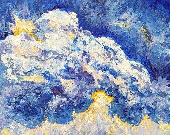 Abstract Original Acrylic on Canvas: FANTASTIC ABSTRACT CLOUDS.  Original Abstract Wall Art Painting.