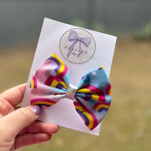 Rainbow hair bow, rainbow bow, handmade hair bows