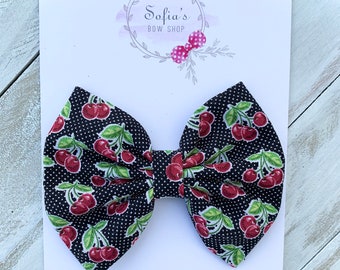 Cherry Hair Bow, Cherry Hair Clip, Cherry Headband, Black Hair Bow