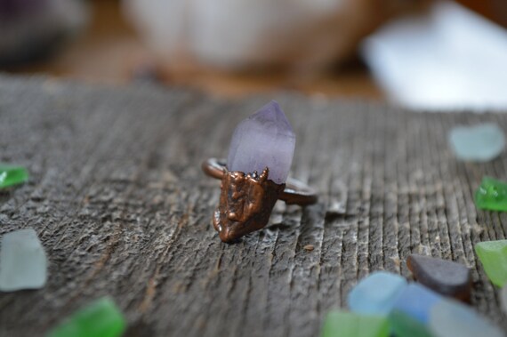 California Amethystsize 4.5 Raw Organic Crystals Electroformed Jewelry Amethyst Crystal Ring Electroformed Ring