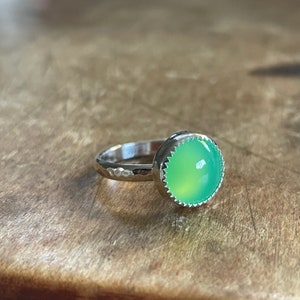 Sterling Silver, Chrysoprase Hand Hammered Ring, Green Chrysoprase Ring, .925 Sterling Silver, Chrysoprase and Sterling Silver Ring