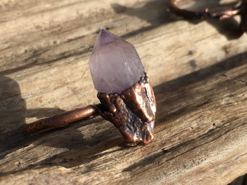 California Amethystsize 4.5 Raw Organic Crystals Electroformed Jewelry Amethyst Crystal Ring Electroformed Ring