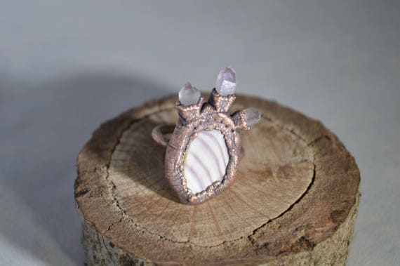 California Amethystsize 4.5 Raw Organic Crystals Electroformed Jewelry Amethyst Crystal Ring Electroformed Ring