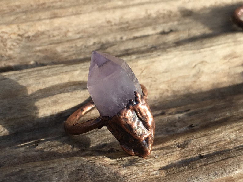 California Amethystsize 4.5 Raw Organic Crystals Electroformed Jewelry Amethyst Crystal Ring Electroformed Ring