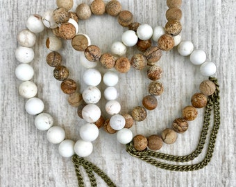 Boho Beaded Bracelet Stack, Seychelles, Neutral Tones, Gold Accents, Beachy Style