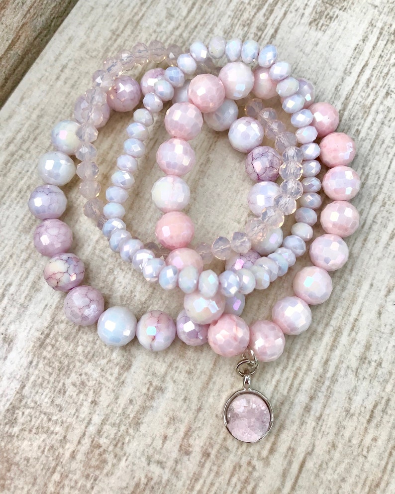 Cotton Candy Bracelet Stack Pink Bracelets Beaded Etsy