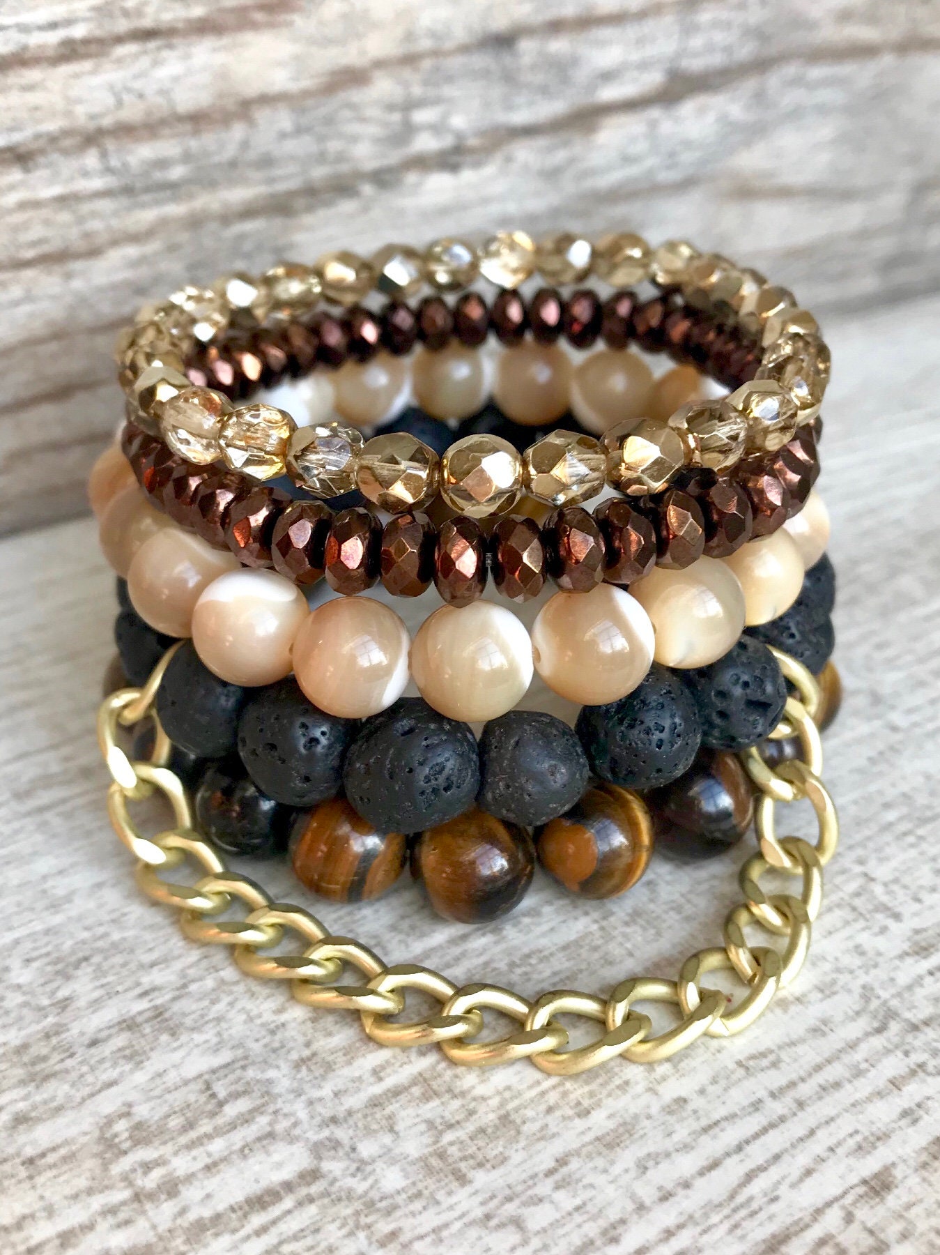 Mocha, Bracelet Stack, Beaded Bracelets, Handmade Jewelry - Etsy