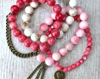 Tahitian Sunset, bracelet stack, beachy jewelry, boho, arm candy, pink bracelets, beaded bracelets