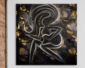 Guitarist Canvas Print: Black and Gold Abstract Painting