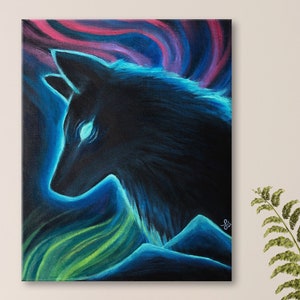 Black Wolf Art Print • Spirit Totem Animal • Spiritual Wall Art • Abstract Wolf Poster Decor • Magical Wildlife Painting • Celestial Artwork