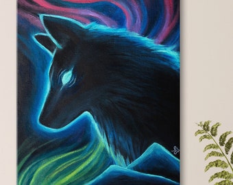 Black Wolf Art Print: Abstract Wildlife Painting, Spiritual Decor