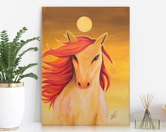 Fantasy Zodiac Horse Canvas Art Print • Gift for horse lovers • Mystical fire horse • Animal Painting • Spirit Animal Artworks • Spiritual