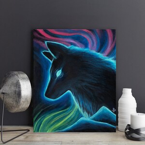 Black Wolf Canvas Print • Spirit Totem Animal • Spiritual Wall Art • Abstract Wolf Poster Decor • Wildlife Painting • Celestial Artwork