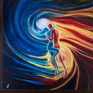 Zwillingsflammen Kunstdruck • Spirituelle Liebende Wandkunst • Yin und Yang Seelenverwandte • Fantasy Romantik Kunst • Druck auf Leinwand • Qualitätsfoto • Yogi
