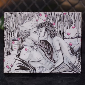 Couple in Love Art Prints • Fantasy Art • Romantic Couple Drawing on Canvas • Couples Kissing • Ink Drawing