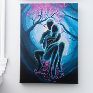 Kindred Spirits Print on Canvas • Spiritual Art • Blue and Pink • dreamy romantic couples gift • good vibes • paint meditation art • sensual