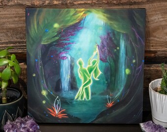 Magical Lovers 12x12 Canvas Print • Fantasy romance • Twin Flames Art • Spiritual Lovers Wall Art • Yin Yang Soulmate couple • Gift for him