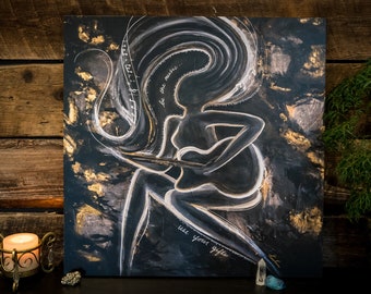 Left-Handed Guitarist Art: Black & Gold Abstract Painting on Canvas