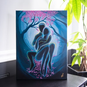 Kindred Spirits Twin flames Art Soulmate painting Power Couple Tarot Romantic Lovers Laminated Print on Stretched Canvas Zen image 1