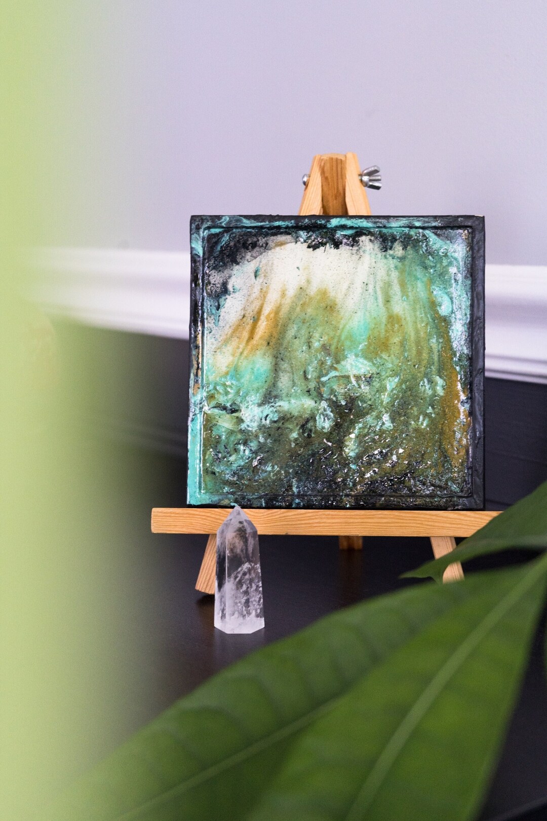 Mini Green and Gold Waves 6X6 Original Abstract Acrylic Pour Painting ...