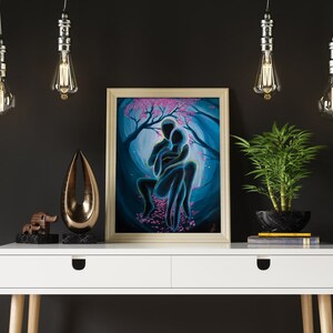 Kindred Spirits Twin flames Art Soulmate painting Power Couple Tarot Romantic Lovers Laminated Print on Stretched Canvas Zen image 2