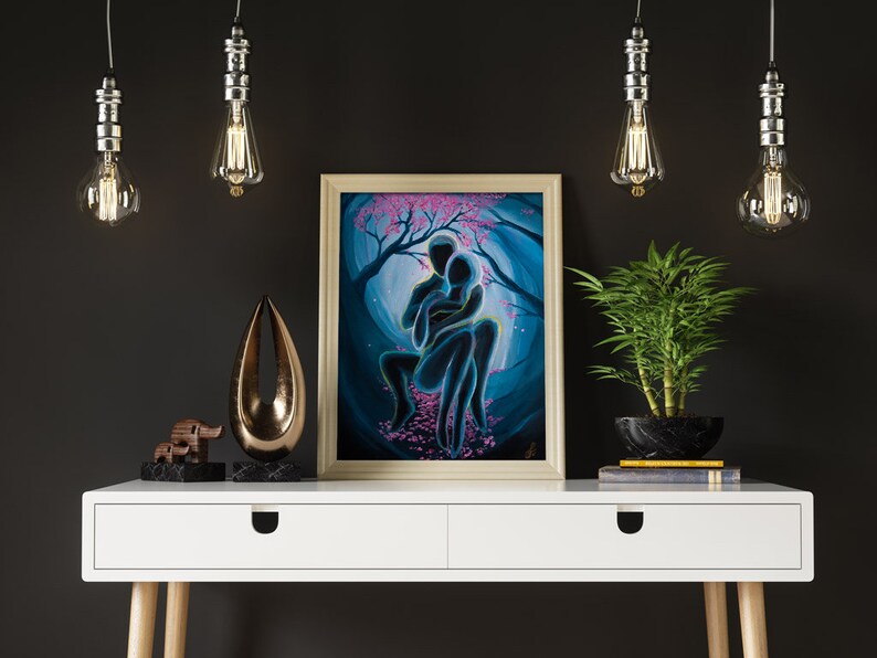 Kindred Spirits Twin flames Art Soulmate painting Power Couple Tarot Romantic Lovers Laminated Print on Stretched Canvas Zen image 2