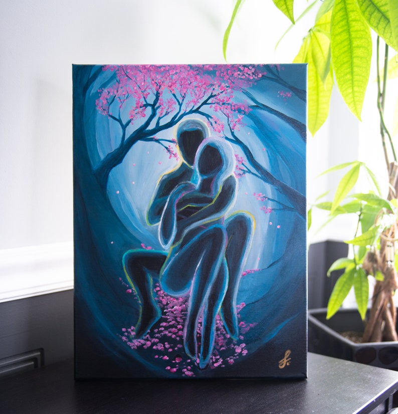 Kindred Spirits Twin flames Art Soulmate painting Power Couple Tarot Romantic Lovers Laminated Print on Stretched Canvas Zen image 1