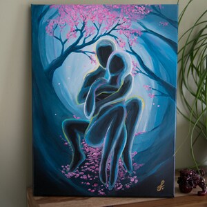 Kindred Spirits Twin flames Art Soulmate painting Power Couple Tarot Romantic Lovers Laminated Print on Stretched Canvas Zen image 10