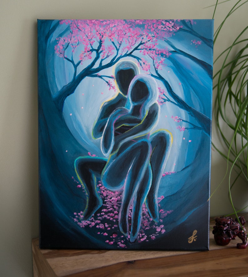 Kindred Spirits Twin flames Art Soulmate painting Power Couple Tarot Romantic Lovers Laminated Print on Stretched Canvas Zen image 10