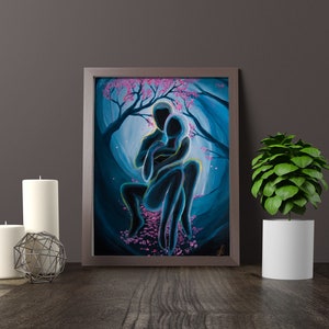 Kindred Spirits Twin flames Art Soulmate painting Power Couple Tarot Romantic Lovers Laminated Print on Stretched Canvas Zen image 3