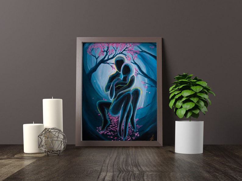 Kindred Spirits Twin flames Art Soulmate painting Power Couple Tarot Romantic Lovers Laminated Print on Stretched Canvas Zen image 3