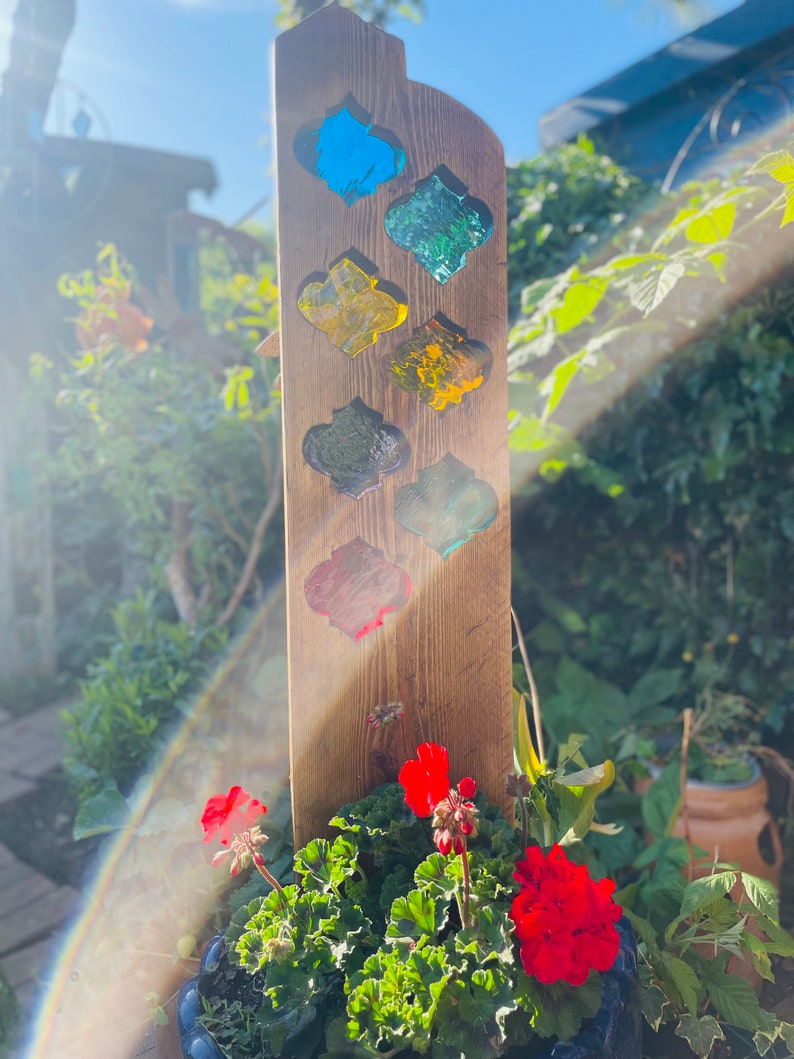 Moroccan Garden Sculpture Stained Glass Reclaimed Wood Etsy