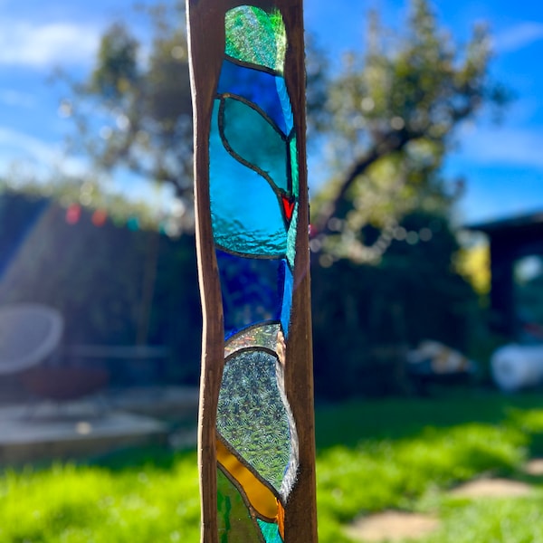 Seaside Garden Art | Modern Stained Glass Sculpture | Contemporary Outdoor Decor | Sensory | Meditation Garden | Handmade Uk | Sea theme