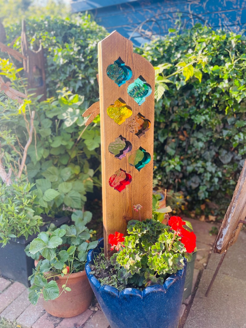 Moroccan Garden Sculpture Stained Glass Reclaimed Wood Etsy
