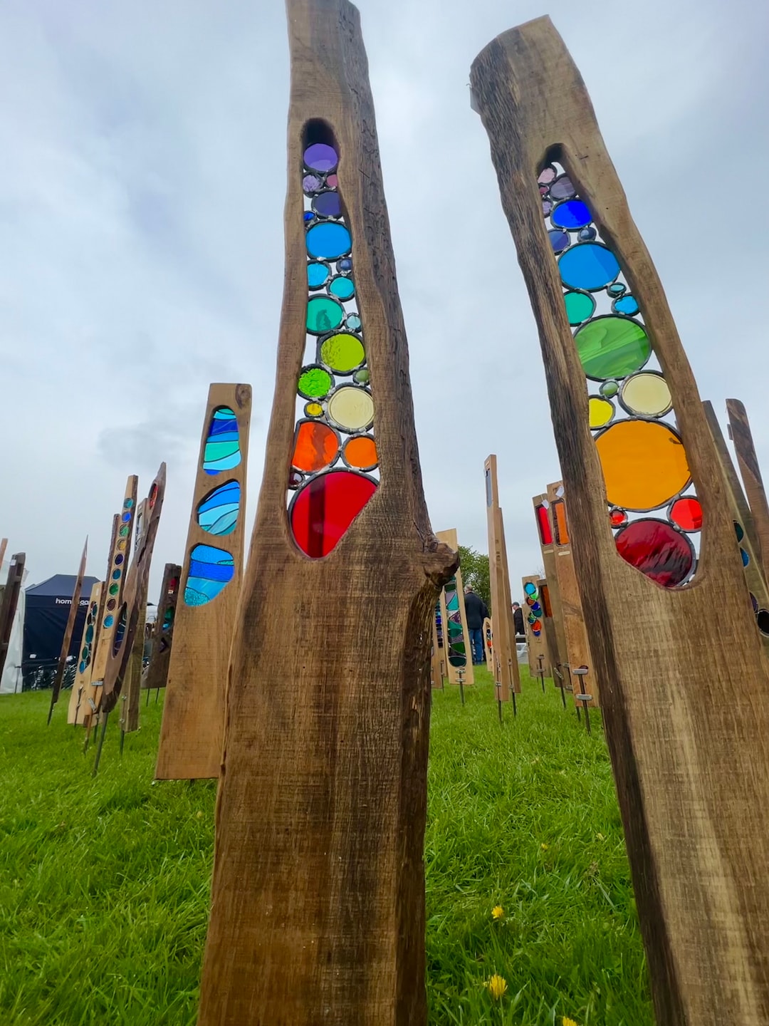 木製漆器アートパネル　GARDEN（ガーデン) Stained Glass Garden Sculpture, Reclaimed Oak Wood Art, Handmade