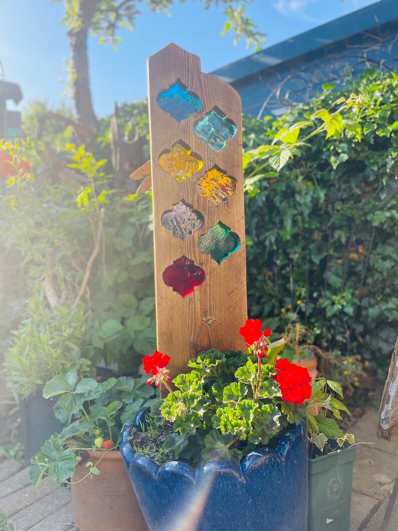 Moroccan Garden Sculpture Stained Glass Reclaimed Wood Etsy