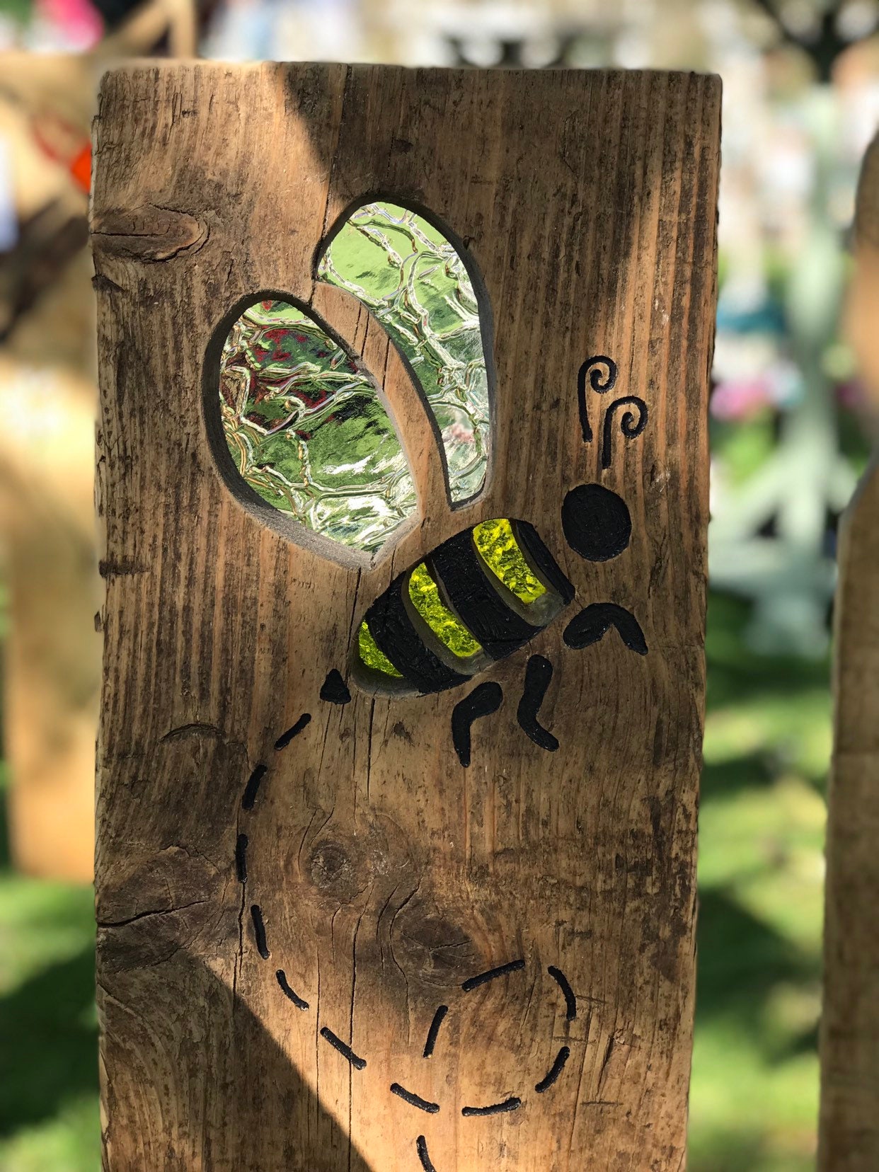 Bee Garden Sculpture Stained Glass Reclaimed Wood Art Etsy UK