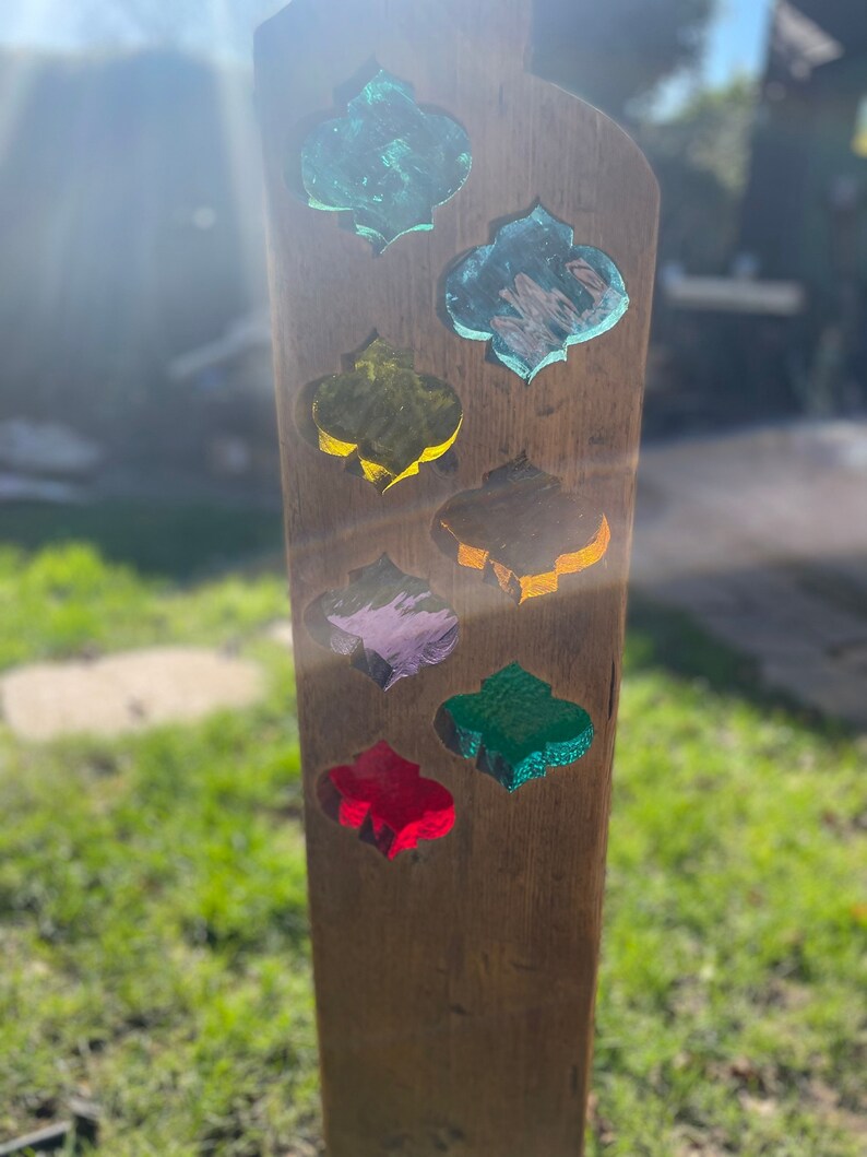 Moroccan Garden Sculpture Stained Glass Reclaimed Wood Etsy