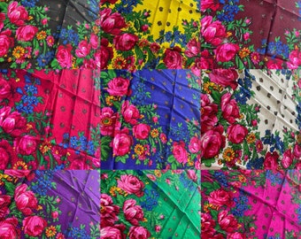 Metallic Floral Scarf/Grandma Scarf/Navajo Flower Scarf/Babushka/ Native American
