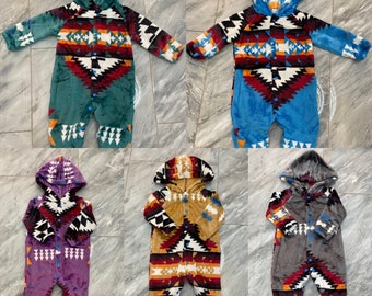 NEW DESIGN Native American Diamond Design Baby Hooded One-Piece