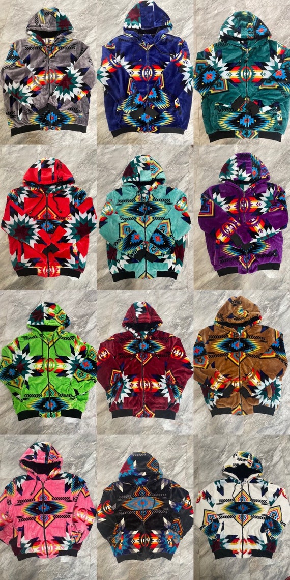 Native American Design Unisex Adult Hooded Plush Zip-up Jacket 