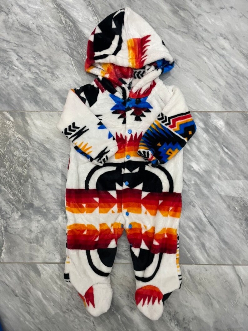 Native American Traditional Design Baby Hooded One-Piece image 3