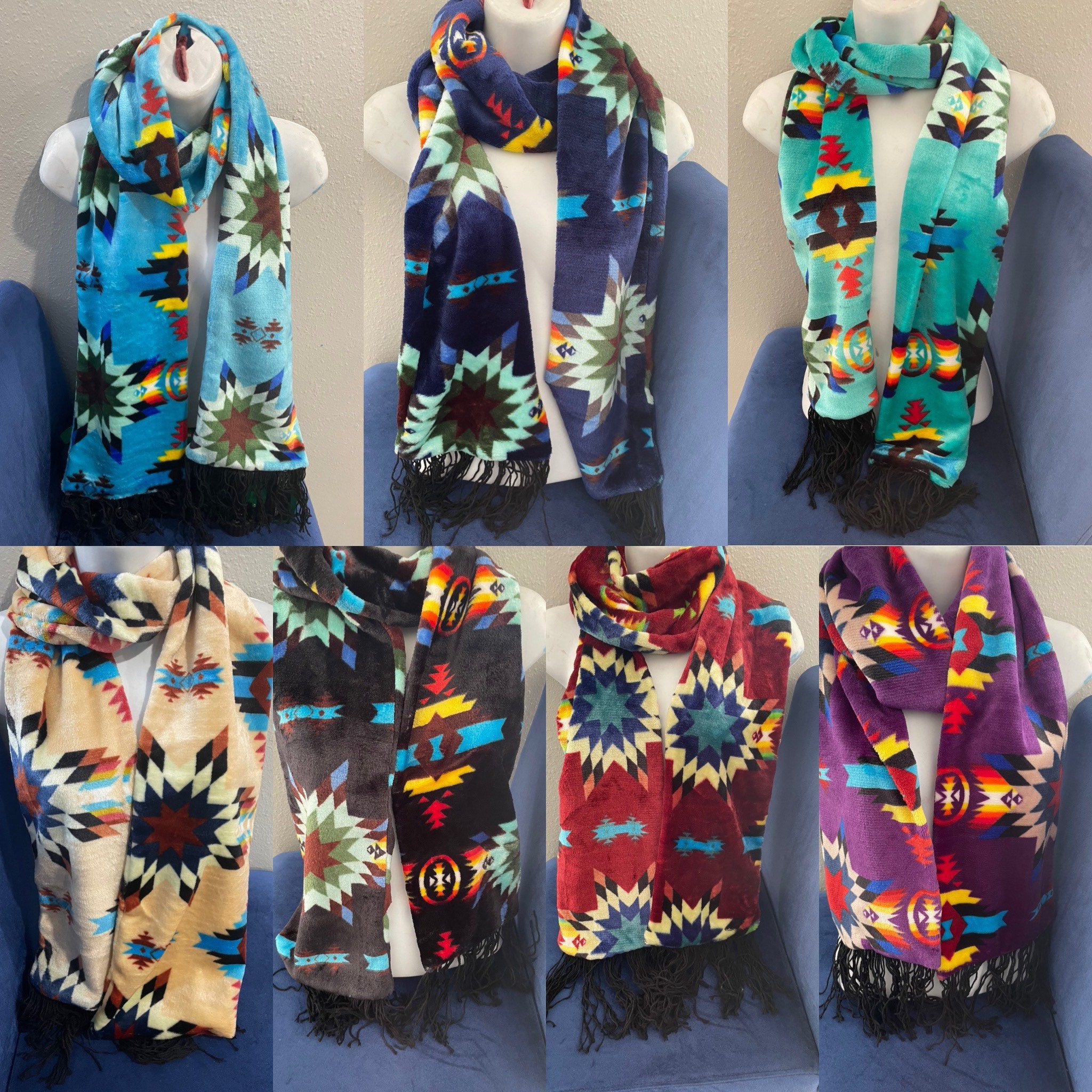 French Silk Scarf Native American Indians Traditional Costumes