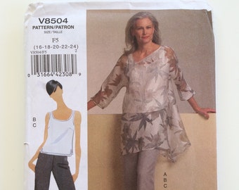 Vogue sewing pattern 8504 Misses' tunic, top and pants Size 16 to 24