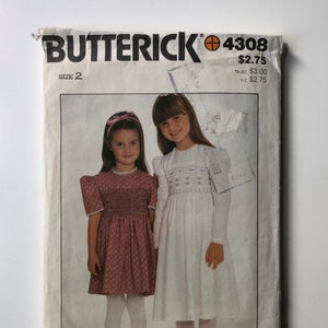 Vintage Butterick sewing pattern 4308 girls' smocked dress Size 2