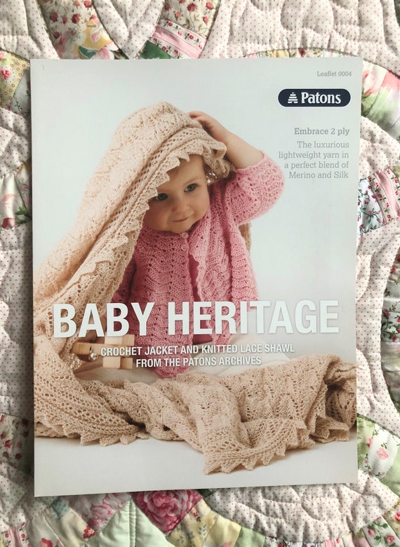 Baby Heritage, crochet jacket and knitted lace shawl, Patons leaflet 0004,  ply
